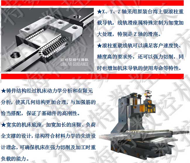 850五軸聯(lián)動加工中心選用原裝臺灣上銀45MM滾柱重載型導(dǎo)軌